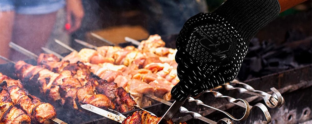 Noir Eshall Gants de Barbecue avec 5 Doigts Anti-Chaleur Jusquà 500°C pour Cuisine Four BBQ Cheminée（1 Paire） 