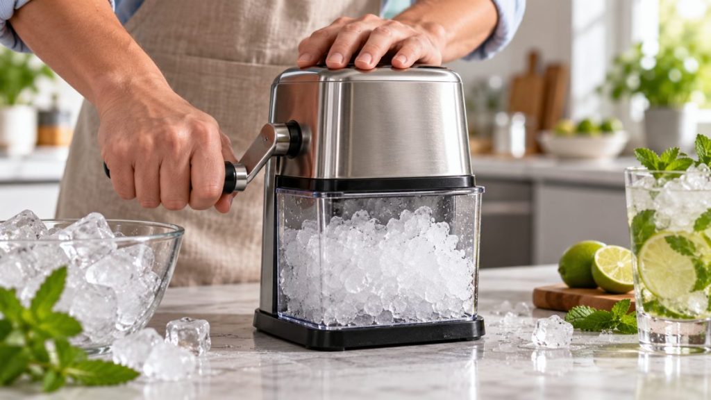 Broyeur à glace en situation, en gros plan