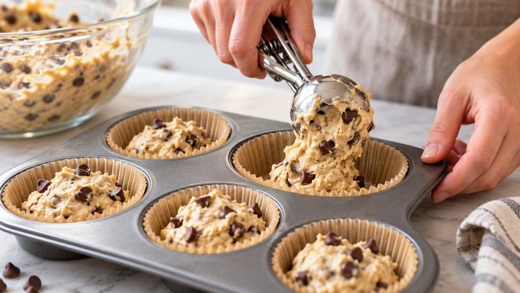 Moule à muffins en situation, en gros plan