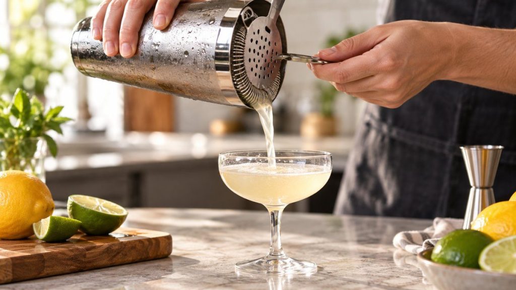 Shaker à cocktail en situation, en gros plan