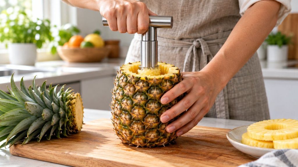 Coupe-ananas en situation, en gros plan