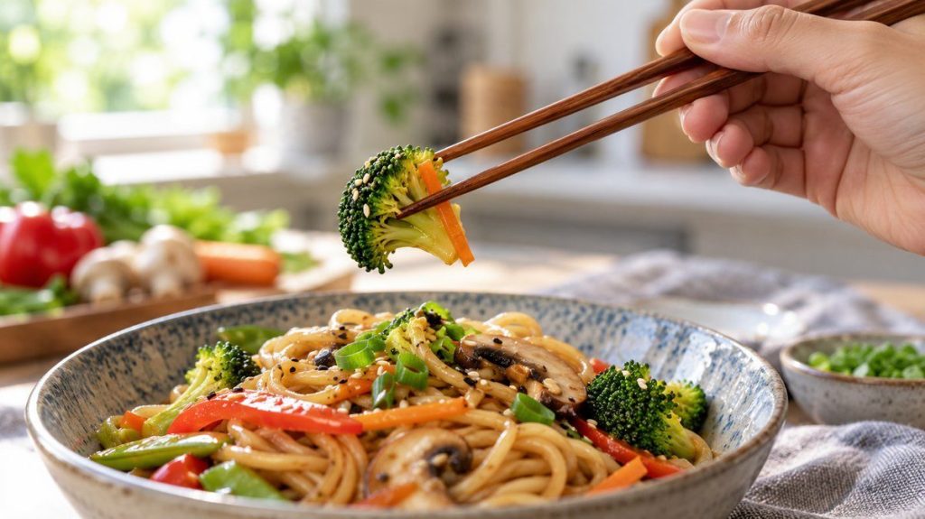 Baguettes chinoises en situation, en gros plan