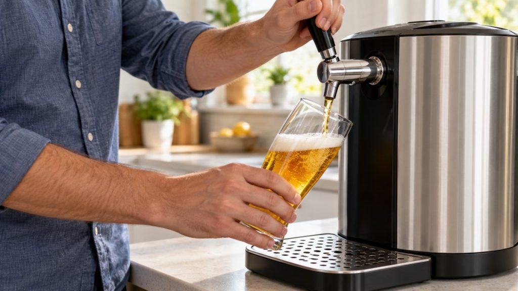Tireuse à bière en situation, en gros plan