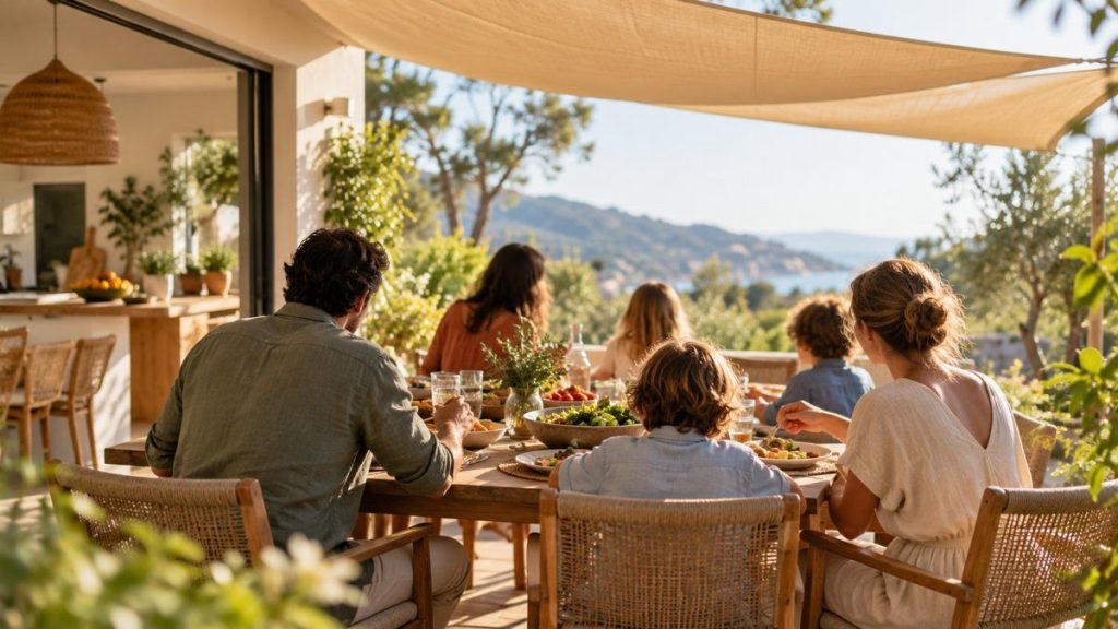 Voile d'ombrage : moment convivial à la maison