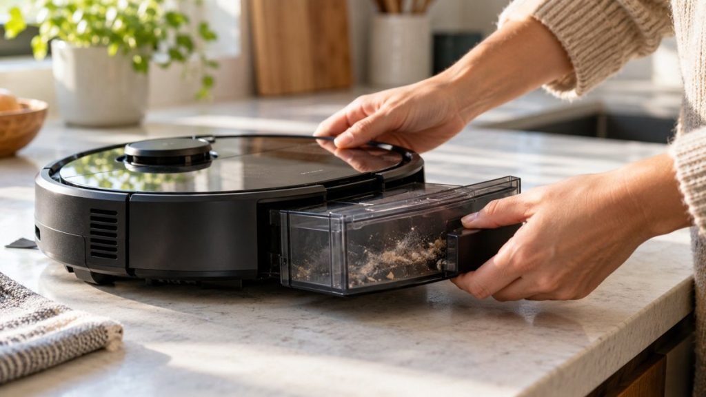 Aspirateur iRobot Roomba en situation, en gros plan