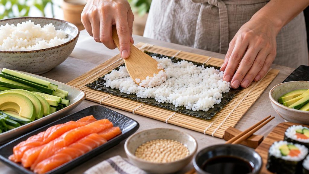 Kit sushi en situation, en gros plan