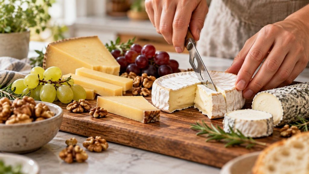 Plateau à fromage en situation, en gros plan