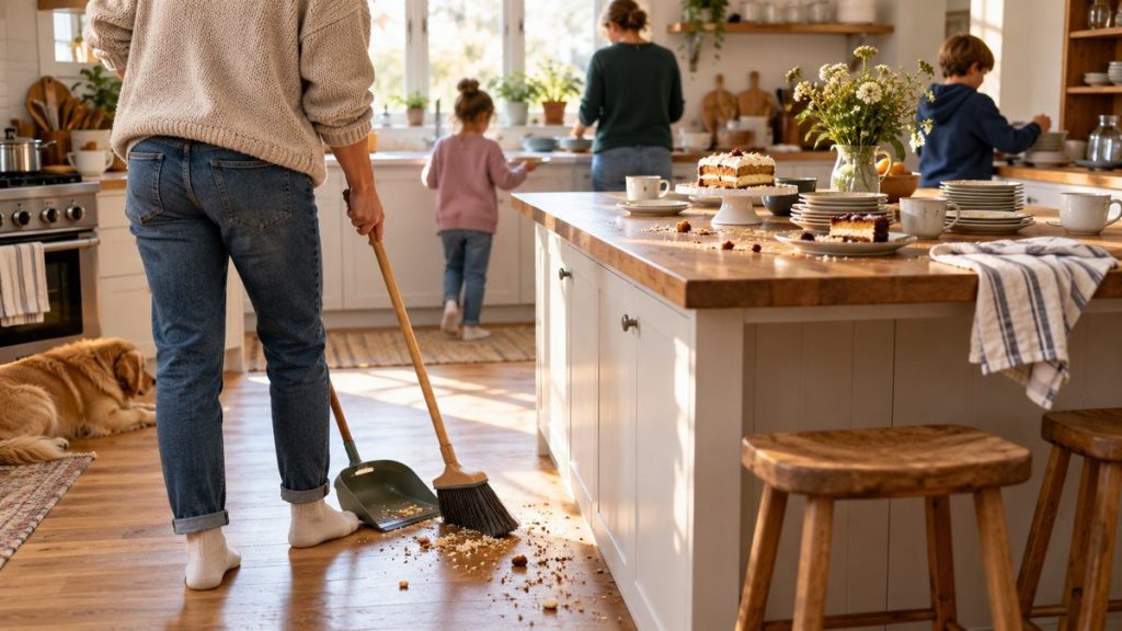 Balai et pelle : moment convivial à la maison