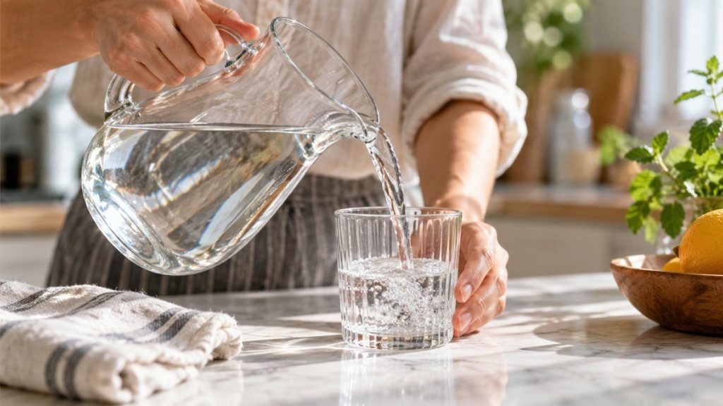 Verres de table en situation, en gros plan