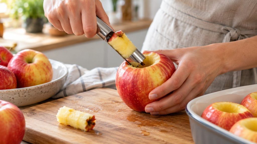 Vide-pomme en situation, en gros plan