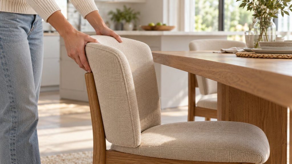 Chaise de salle à manger en situation, en gros plan