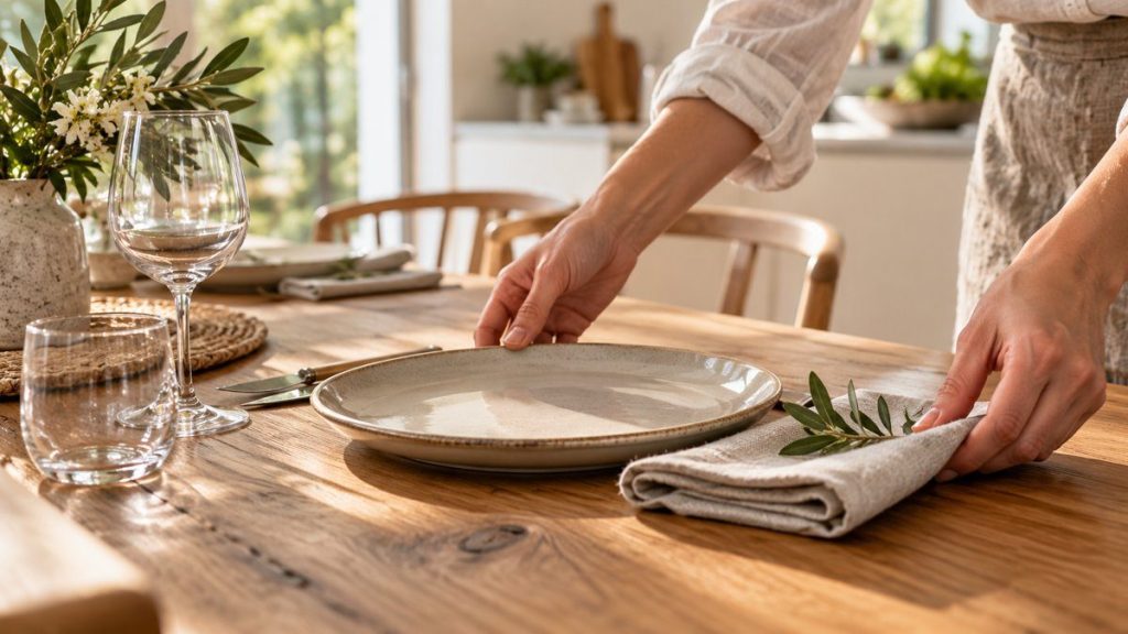 Table à manger en situation, en gros plan