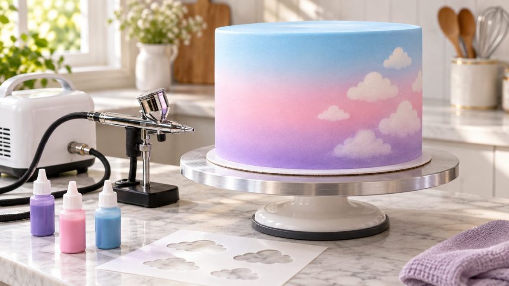 Décorer un gâteau à l'aérographe