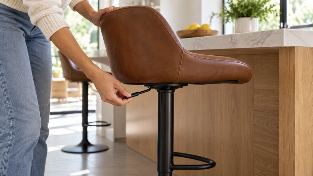 Tabouret de bar en situation, en gros plan