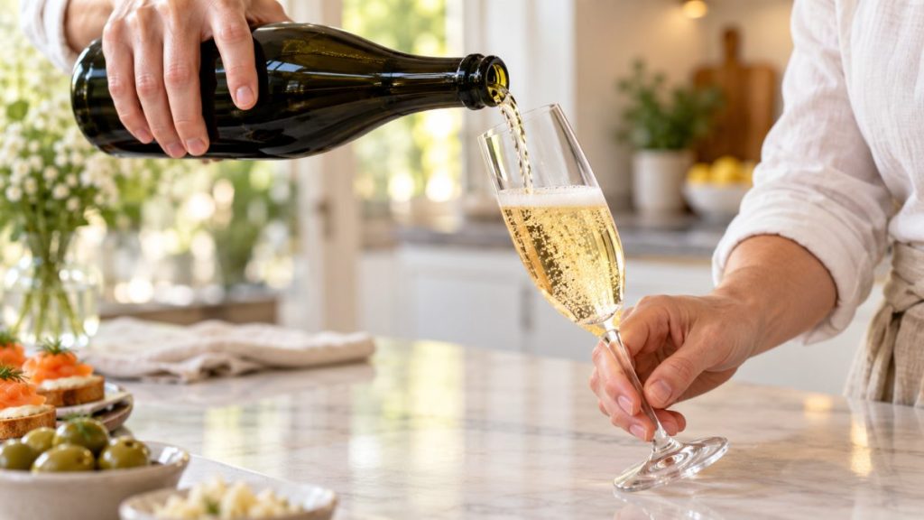 Flûte à champagne en situation, en gros plan