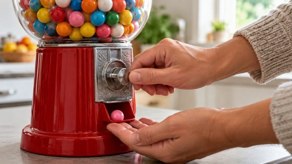 Distributeur de chewing-gum en situation, en gros plan