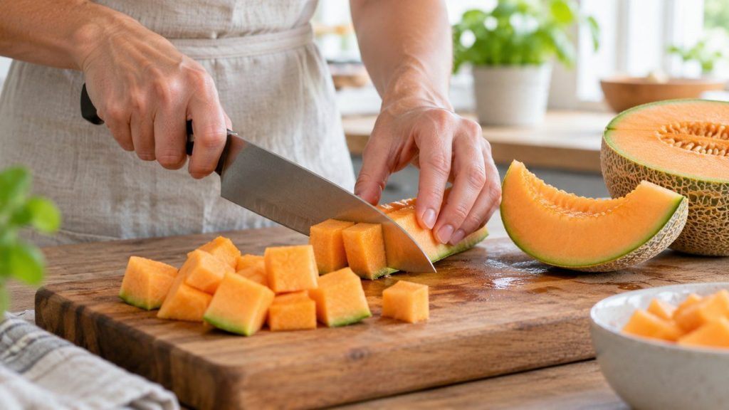 Congeler du melon en situation, en gros plan