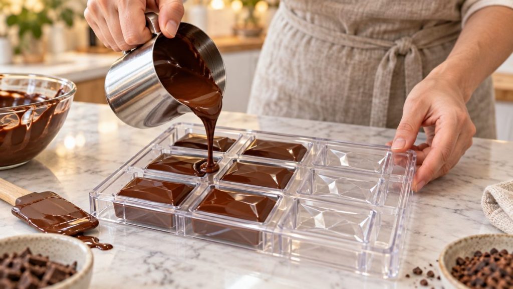 Moule à chocolat en situation, en gros plan