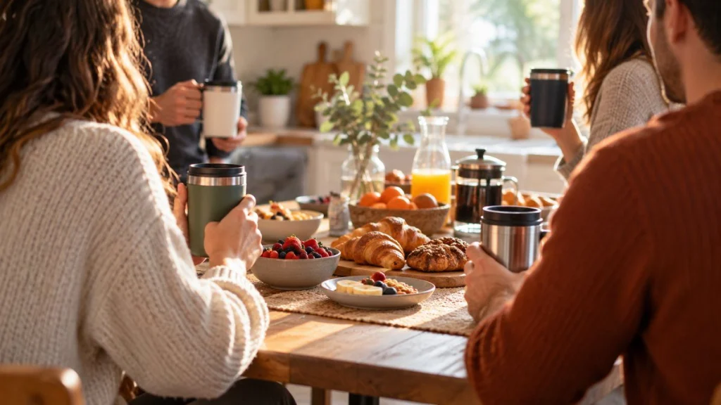 Mug de voyage isotherme : moment convivial à la maison
