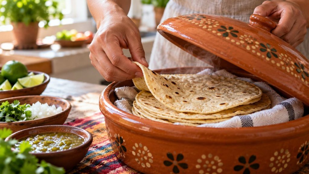 Chauffe tortilla en situation, en gros plan