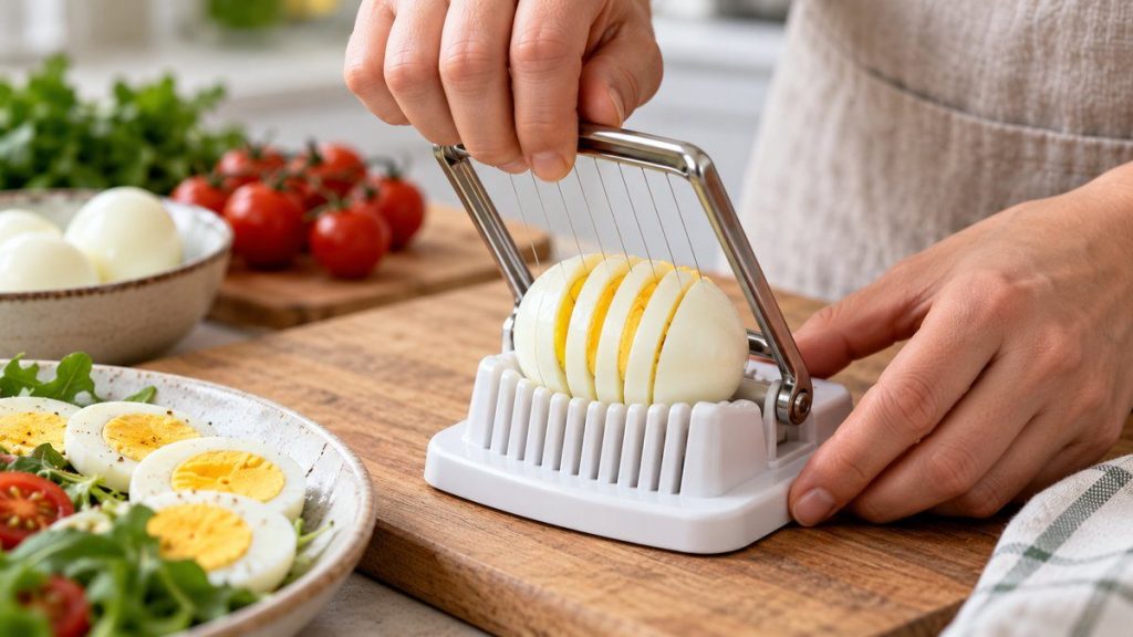 Coupe oeuf dur en situation, en gros plan