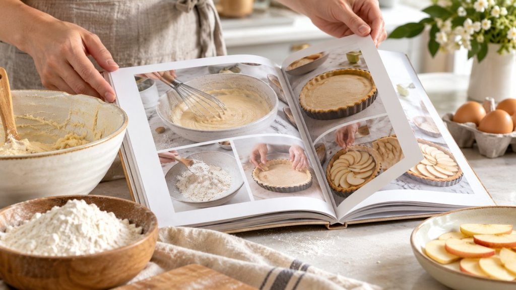 Livre pâtisserie sans gluten en situation, en gros plan