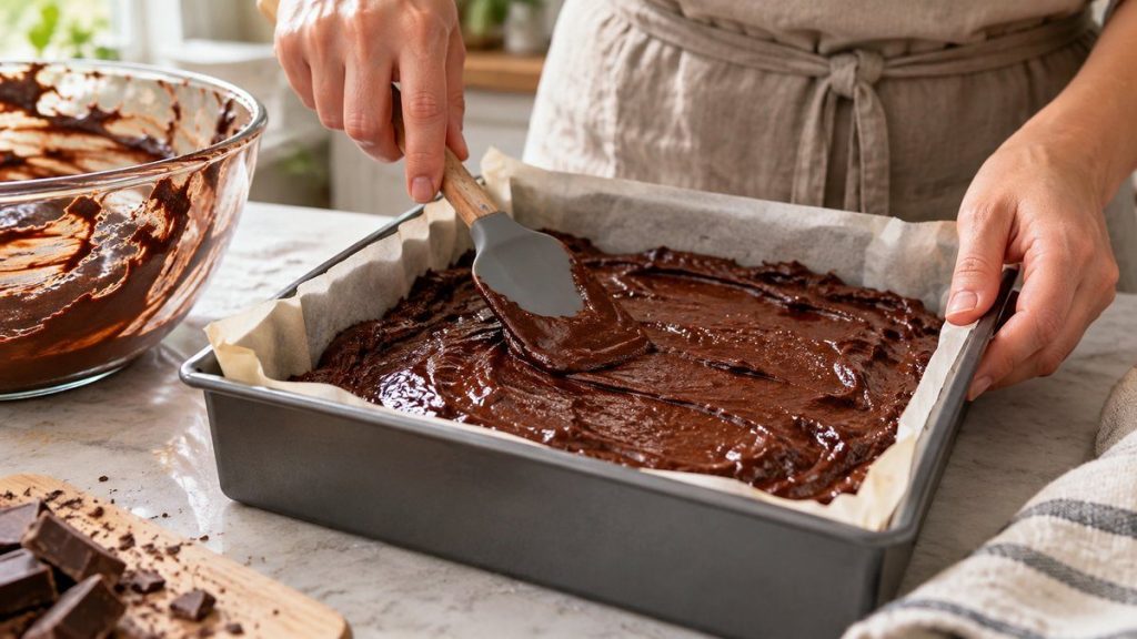 Moule à brownie en situation, en gros plan