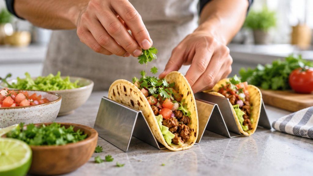 Support à tacos en situation, en gros plan