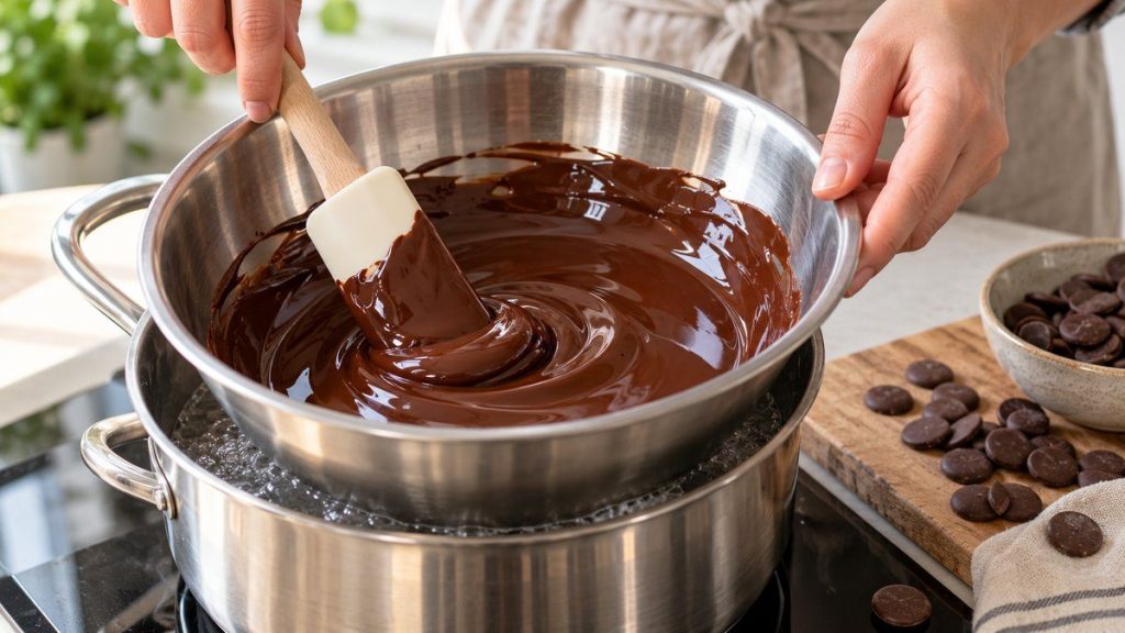 Chocolat de couverture en situation, en gros plan