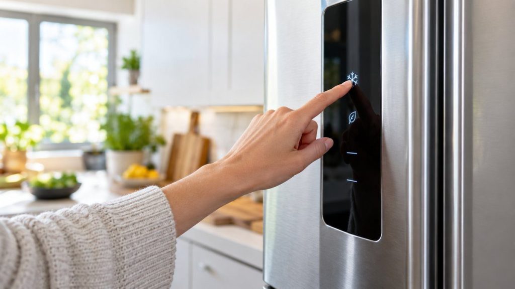 Réinitialiser un réfrigérateur Whirlpool en situation, en gros plan