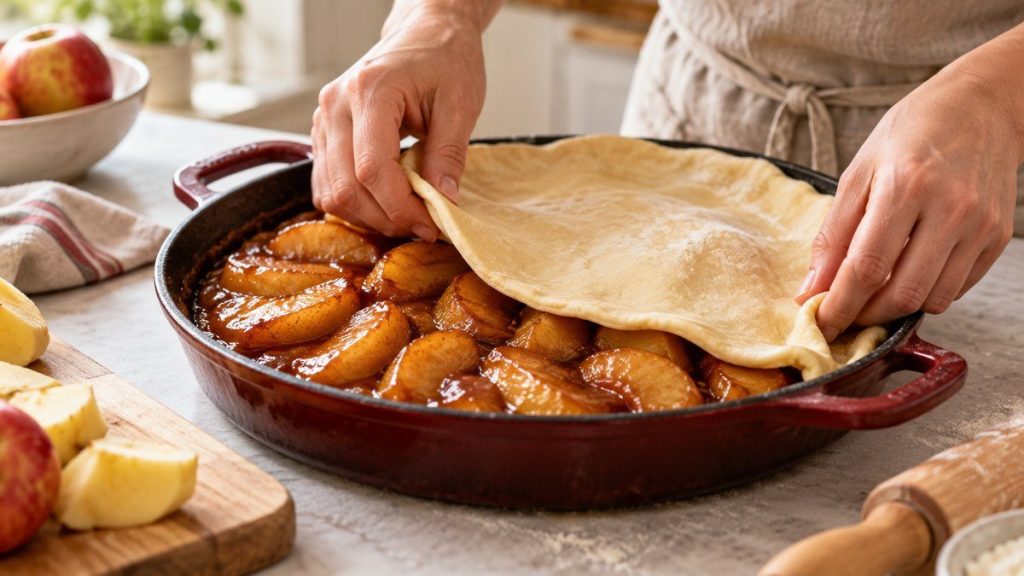 Moule à tarte tatin en situation, en gros plan