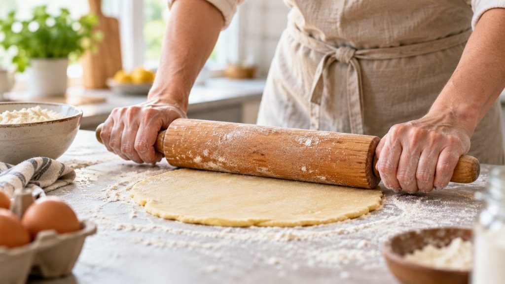 Rouleau à pâtisserie en situation, en gros plan