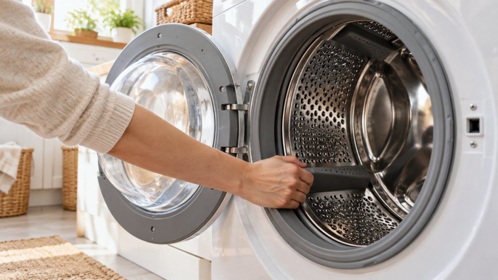 Tambour de lave-linge qui ne tourne plus en situation, en gros plan