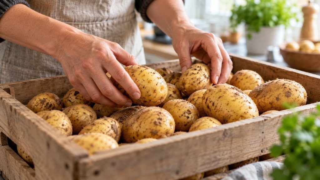 Conserver les pommes de terre en situation, en gros plan