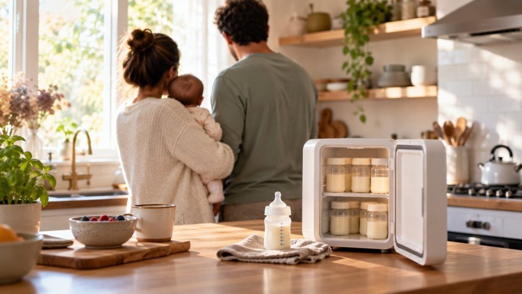 Mini-frigo lait maternel : moment convivial à la maison