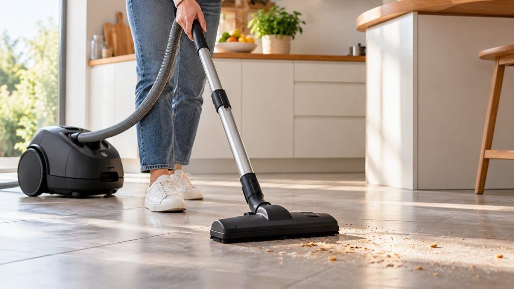 Aspirateur traîneau en situation, en gros plan