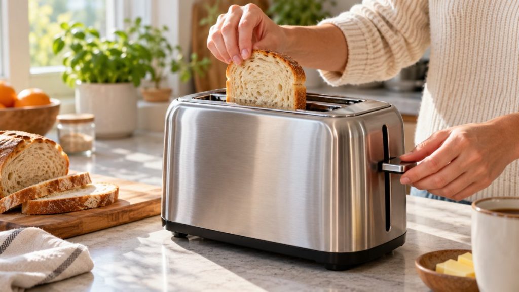 Grille-pain en situation, en gros plan