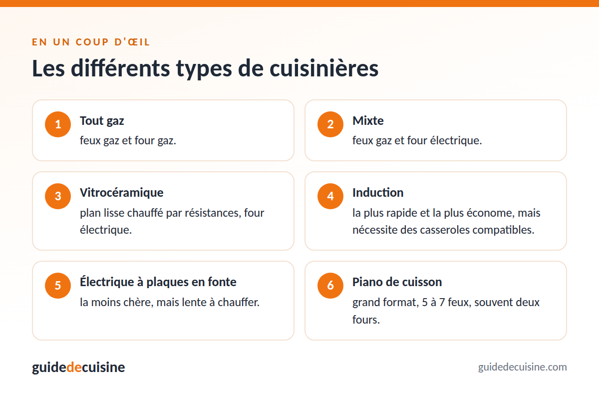 Infographie : les différents types de cuisinières
