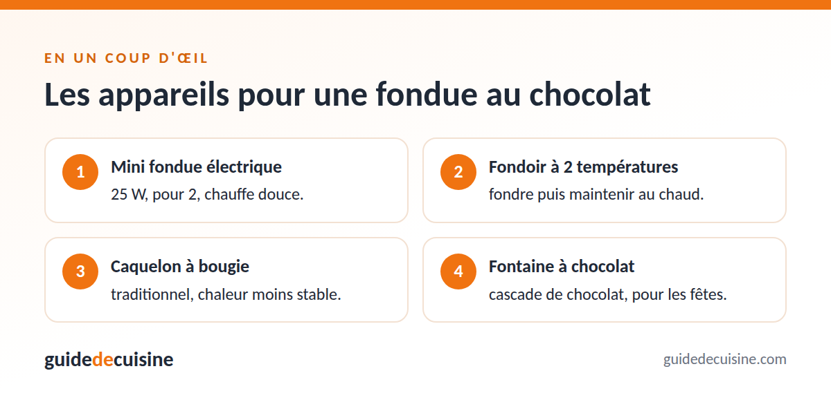 Infographie : les appareils pour une fondue au chocolat