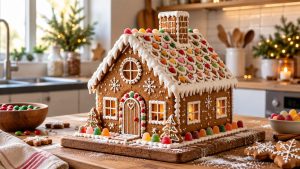 Maison en pain d'épices dans une cuisine