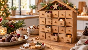 Calendrier de l'avent gourmand dans une cuisine