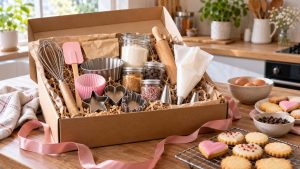 Coffret cadeau pâtisserie dans une cuisine