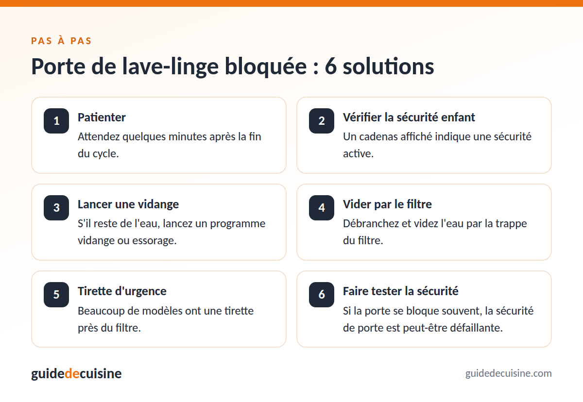 Infographie : porte de lave-linge bloquée