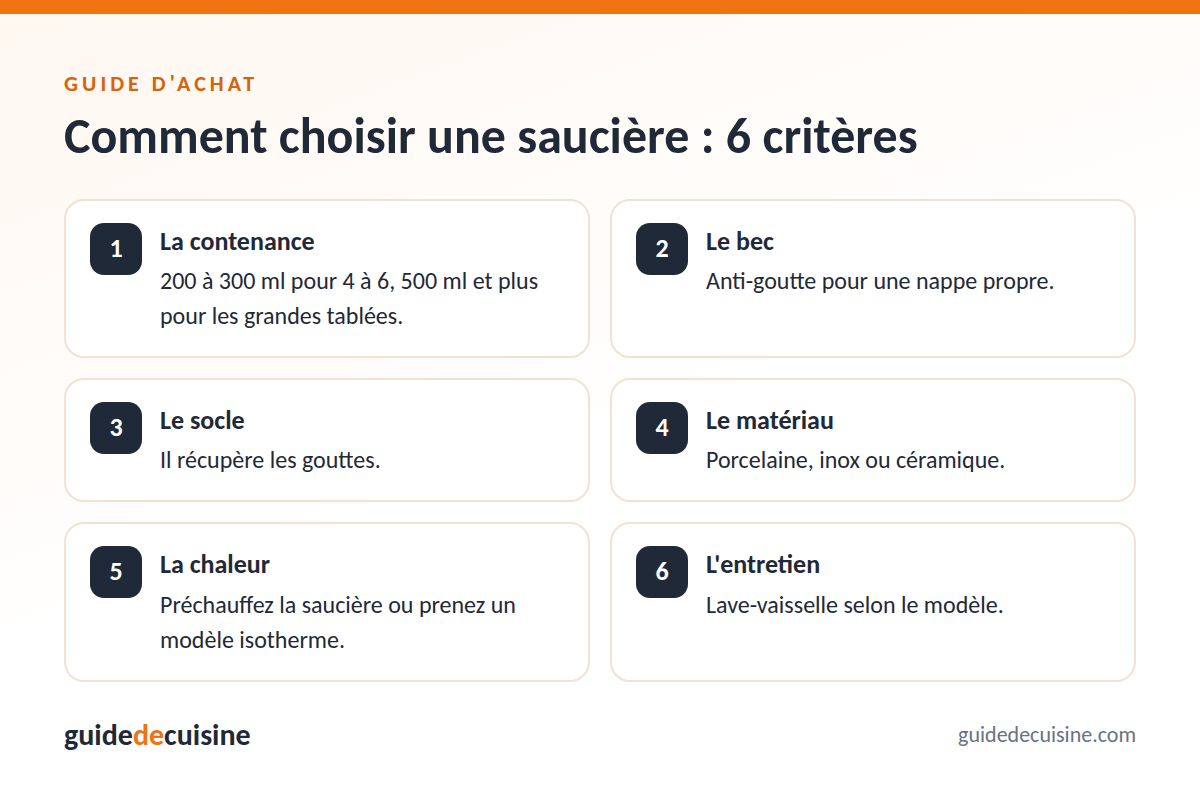 Infographie : les critères pour bien choisir une saucière