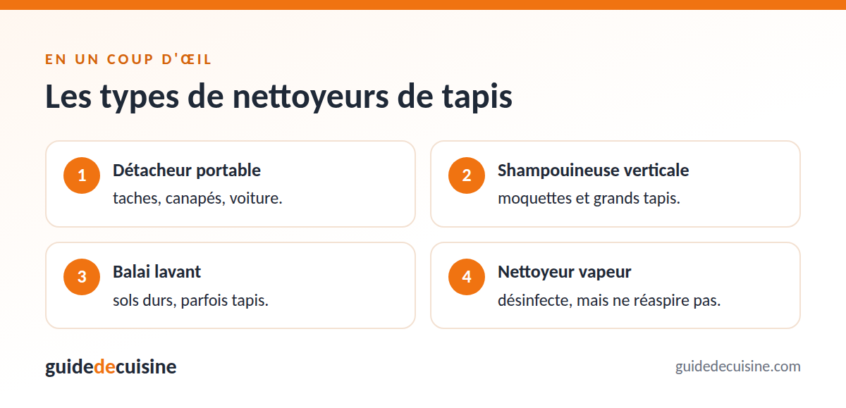 Infographie : les types de nettoyeurs de tapis