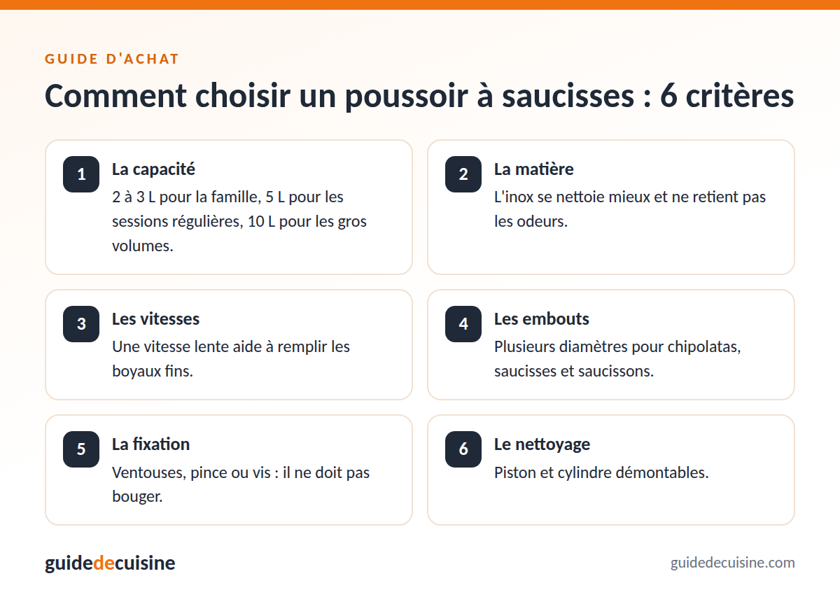 Infographie : les critères pour bien choisir un poussoir à saucisses