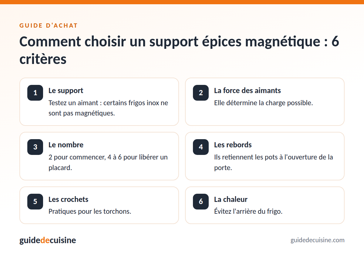 Infographie : les critères pour bien choisir un support épices magnétique