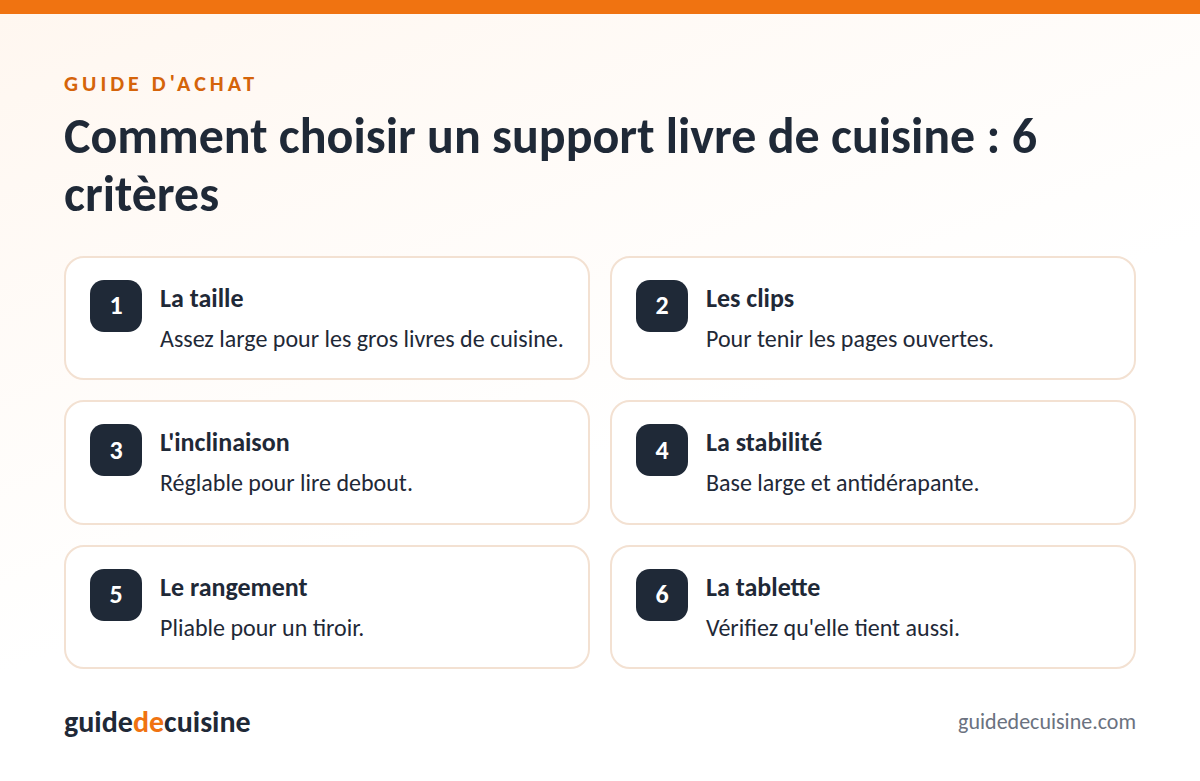 Infographie : les critères pour bien choisir un support livre de cuisine