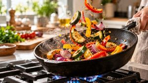 Poêle chaude avec un filet d'huile