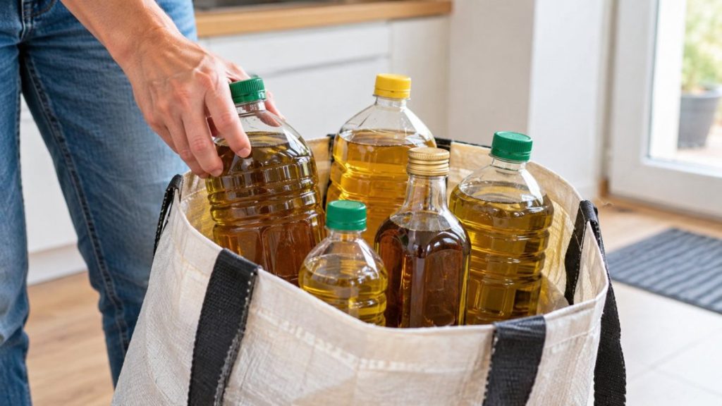 Bouteilles d'huile usagée pour la déchetterie